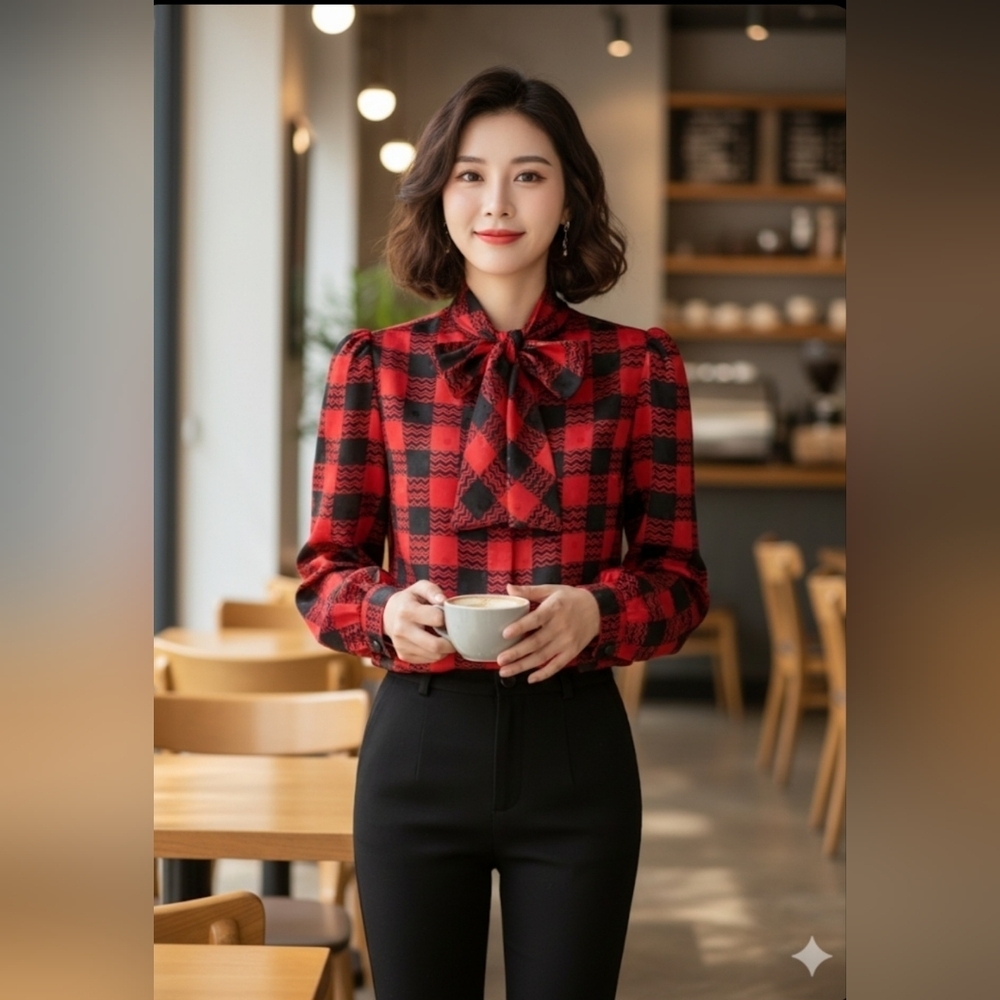 St. John Designer Blouse Red & Black | Size 6